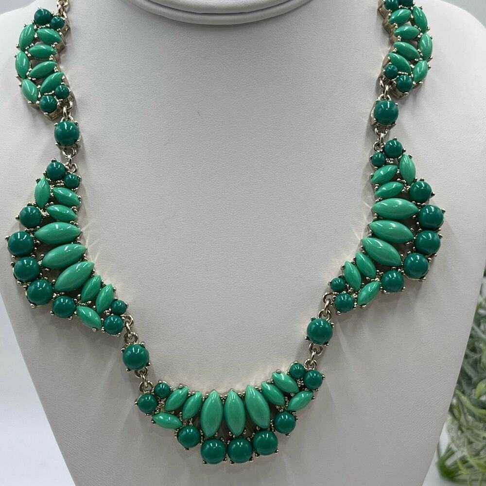 J. Crew Two Tone Light Dark‎ Green Cabochon Gold Tone Statement Necklace